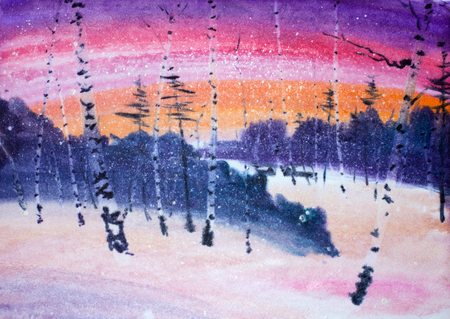 winter christmas evening in the forestの写真素材