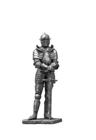 The figure of a knight in steel armor on a white background.の写真素材