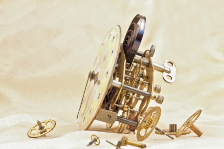 Mechanism of old desktop clock and gears.の写真素材