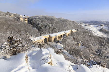 The building "Academic gallery" on the background of the winter woods on a sunny day.  Architect Upton 1847-1849.のeditorial素材