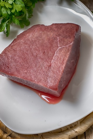 Meat a beef is fresh with blood