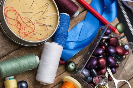 Instruments of repairman clothing  and threadの写真素材