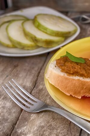 Open sandwich from bread and vegetable marrowsの写真素材