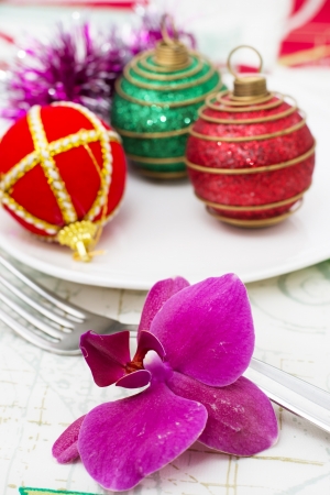 Christmas decorations holiday kitchen tableの写真素材