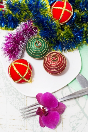 Christmas decorations holiday kitchen tableの写真素材