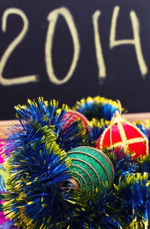 Christmas decorations on the background of the inscriptions 2014の写真素材