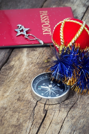 compass traveler and Christmas decorationsの写真素材