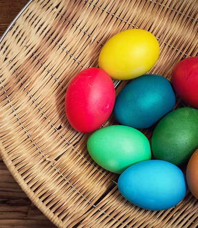chicken eggs painted in different colorsの写真素材
