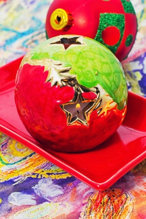 new year baubles and decorationsの写真素材