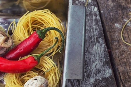 art of home cooking with delicious Italian pastaの写真素材