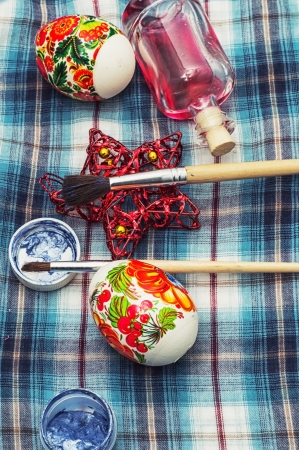 coloring eggs for Easterの写真素材