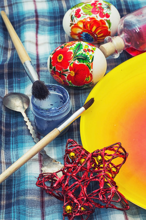 coloring eggs for Easterの写真素材