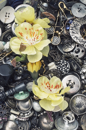 box of buttons,zippers, and various types の写真素材