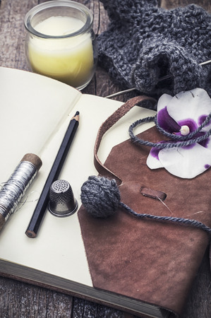 instruments of repairman clothing  and threadの写真素材