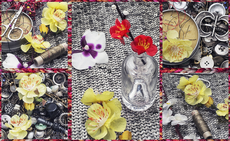 instruments of repairman clothing  and threadの写真素材