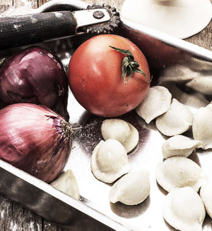 cooking ravioli with fresh vegetablesの写真素材