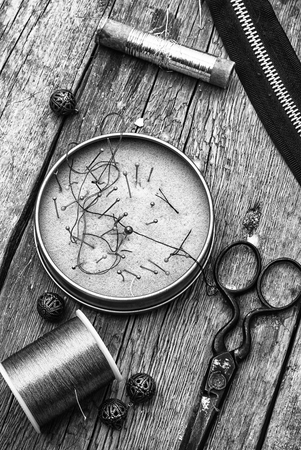deprecated tools for sewing monochrome styleの写真素材
