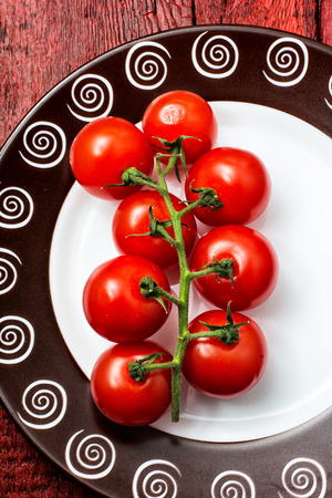 delicious fresh tomatoes on branchesの写真素材