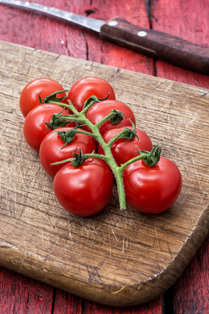 delicious fresh tomatoes on branchesの写真素材