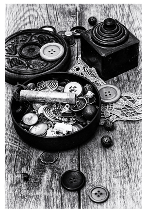 buttons and sewing toolsの写真素材