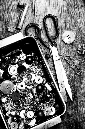buttons and sewing toolsの写真素材