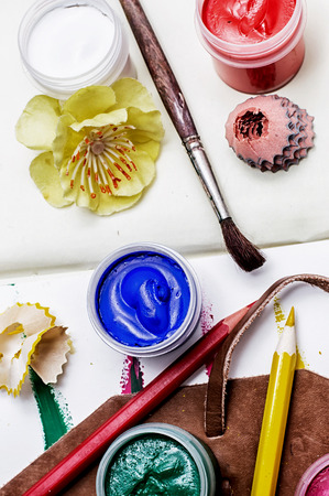 watercolor and brush for painting の写真素材
