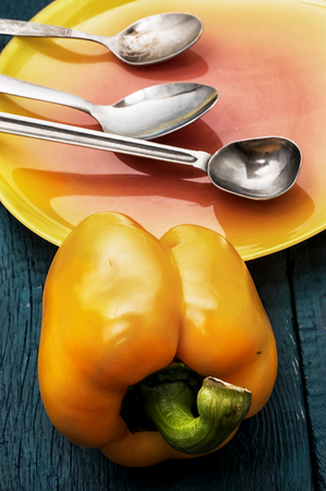 vegetarian fresh vegetable yellow pepper の写真素材