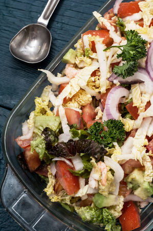 vegetarian summer salad of fresh vegetablesの写真素材