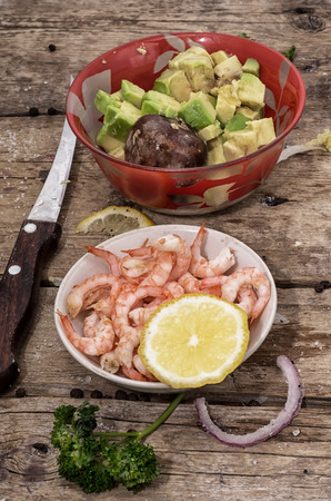 Vegetable salad with shrimps, sea breezeの写真素材
