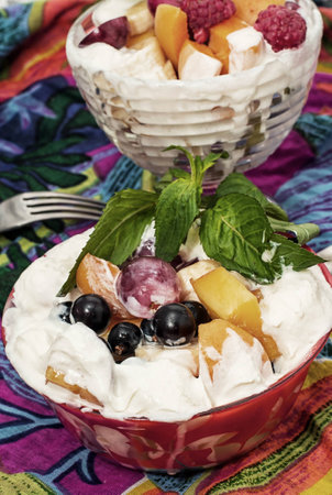 salad is taste of fresh fruits and berriesの写真素材