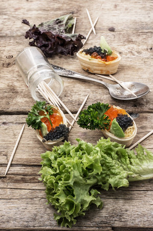 light snack pumps with red and black caviarの写真素材