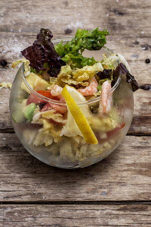 Vegetable salad with shrimps, sea breezeの写真素材