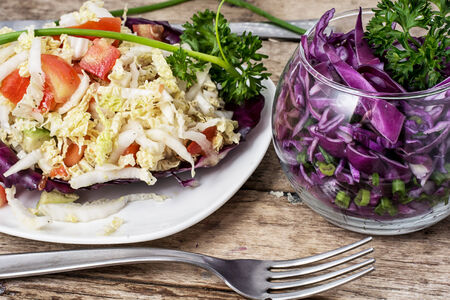 salad from fresh cabbage different varietiesの写真素材