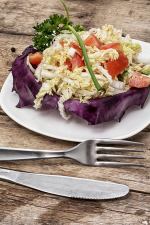 vegetable salad with cabbage and vegetablesの写真素材
