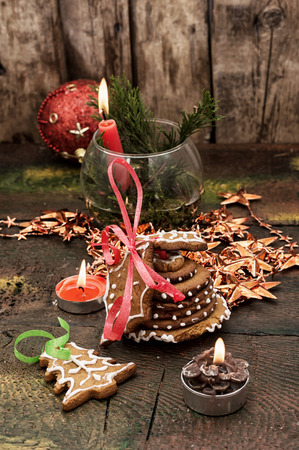 new year s composition with toys and Christmas decorationsの写真素材