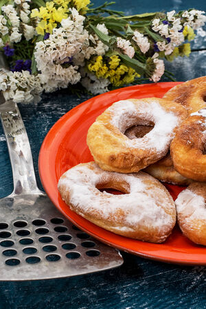 sweet donuts with powdered sugarの写真素材