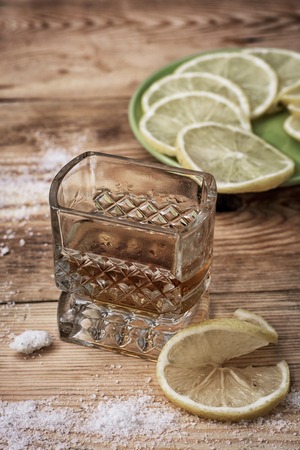 glass carafe with alcoholic drink of whiskey vintage styleの写真素材