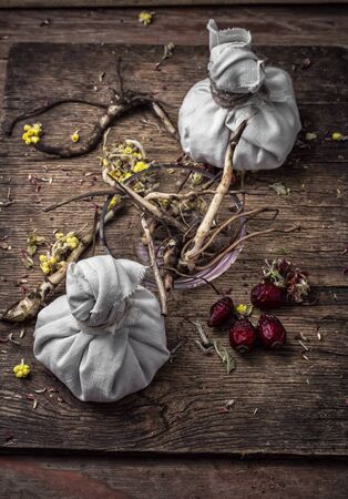 range is collected and dried medicinal herbs and plants for herbalismの写真素材