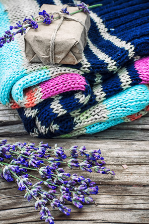 pure wool sweaters mothproof sprigs of lavender.の写真素材