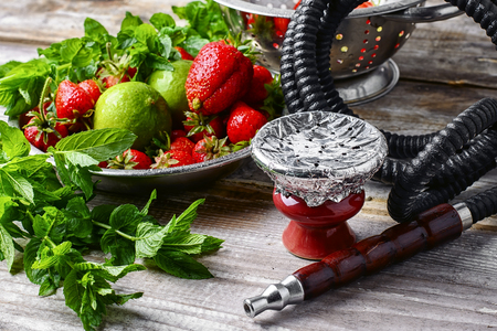 Eastern hookah with the aroma of lime, strawberry and mintの写真素材
