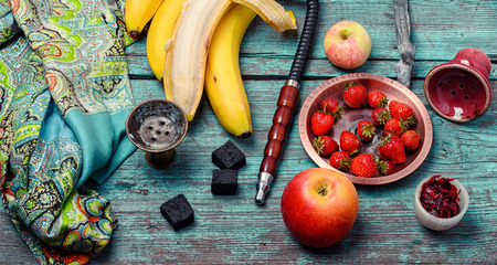 Hookah tobacco with taste of banana and strawberryの写真素材