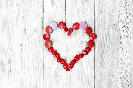 buttons are laid out in the shape of heart for Valentine's dayの写真素材