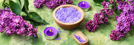 marine bath salt with the aroma of fresh blooming lilacsの写真素材