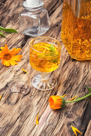 Medicinal herbal tincture for alcohol with calendulaの写真素材
