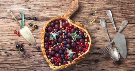 Rustic berry summer pie. Pie with cherry, currant, raspberry fillingの写真素材