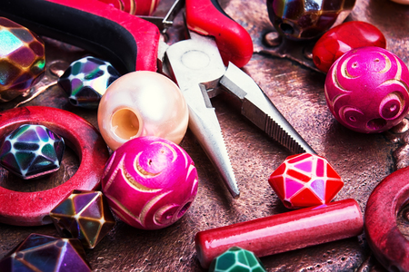 Colorful bead heapの写真素材