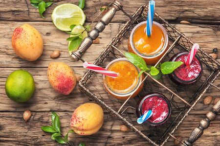 Healthy smoothies with apricot and currantの写真素材