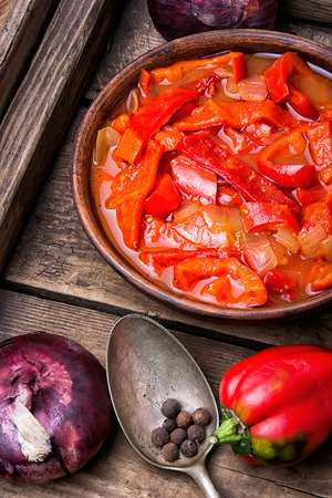 lecso national dish of Hungarian cuisine with pepper and tomatoの写真素材