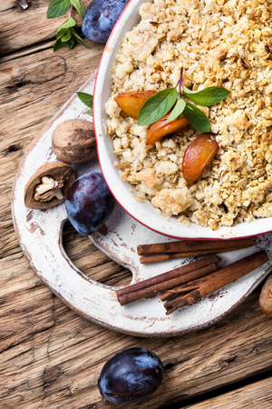 traditional pie crumb pastry with a plumの写真素材