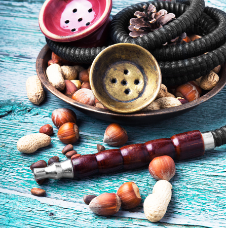 smoking hookah with a taste of mix nutの写真素材